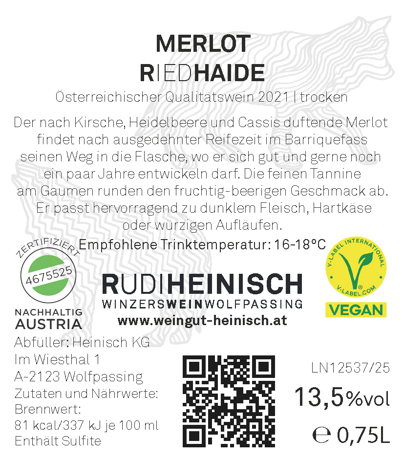 Ried Haide – Merlot 2021 – Etikett